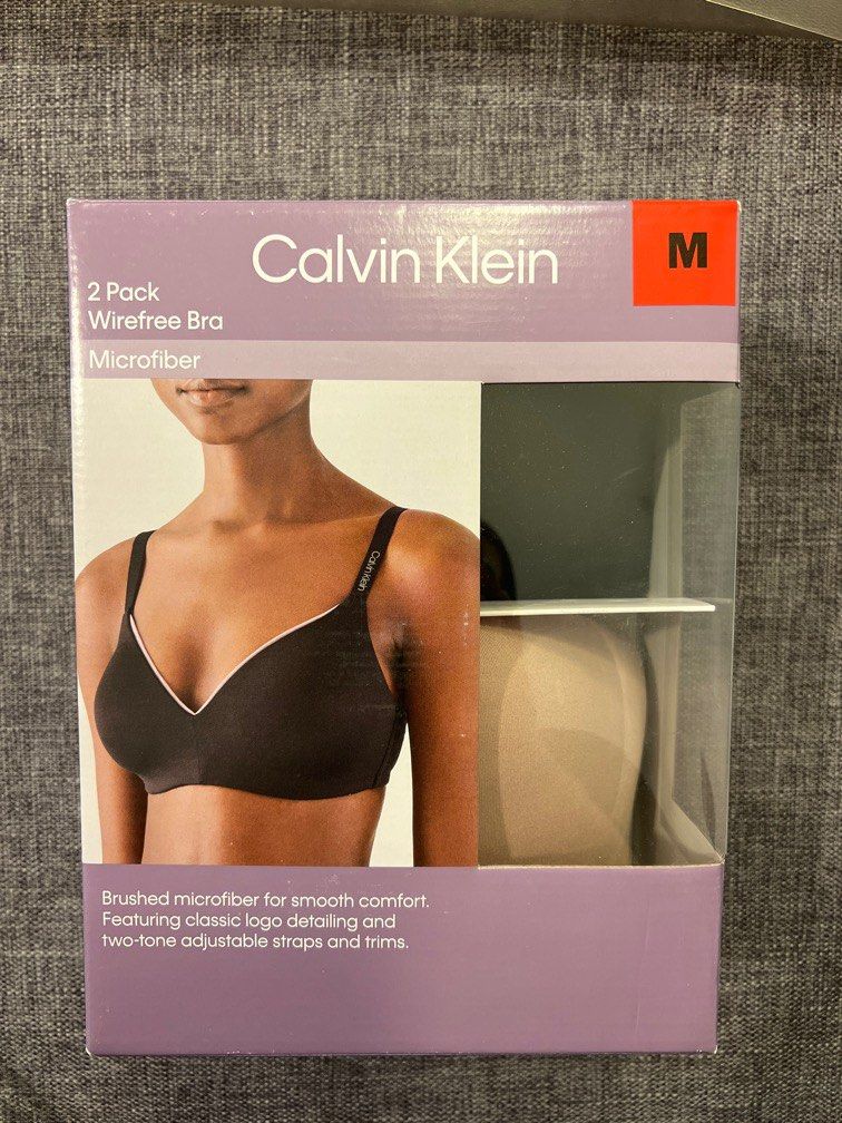 Calvin Klein Women's Lightly Lined Wire Free Bra 2 Pack, Black/Nude, XL -  NEW 