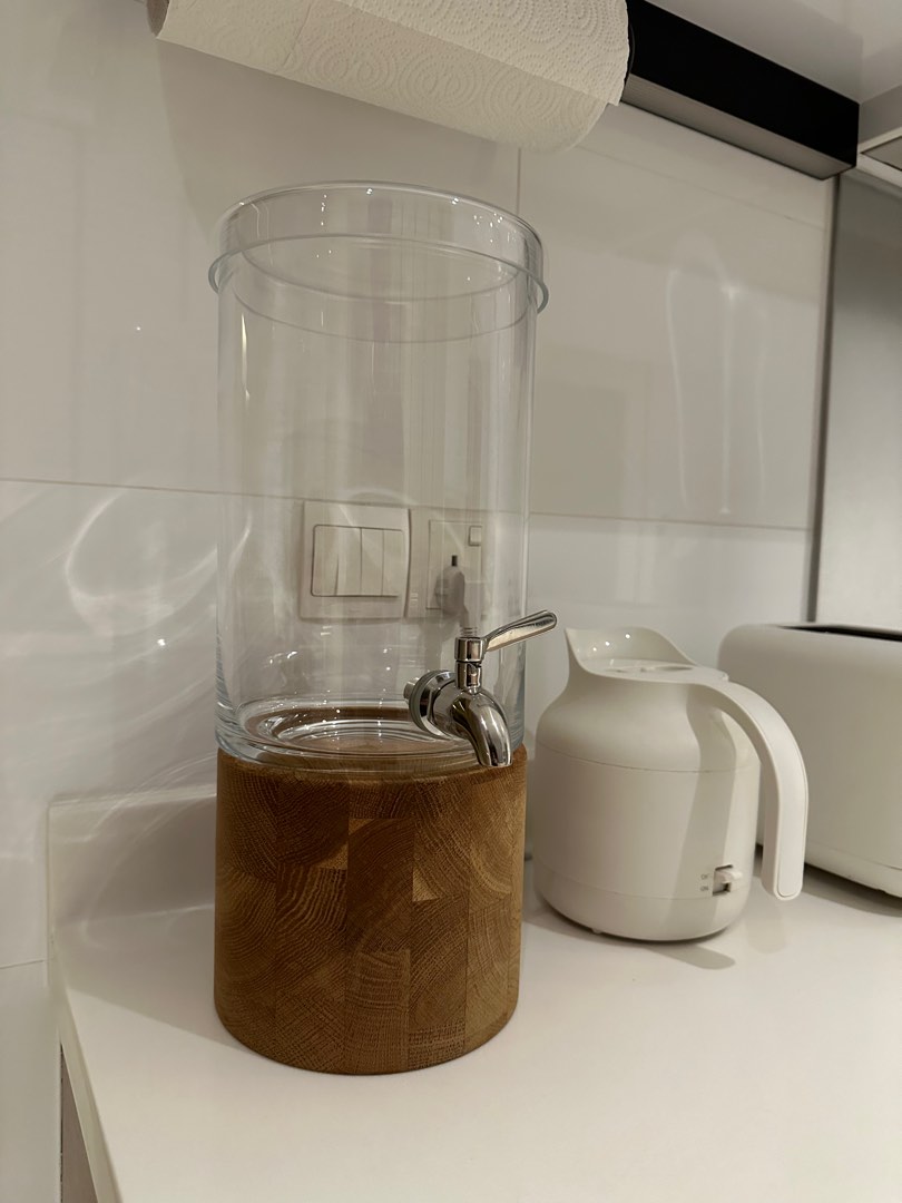 Crate&Barrel water dispenser with mango wood stand, Furniture & Home