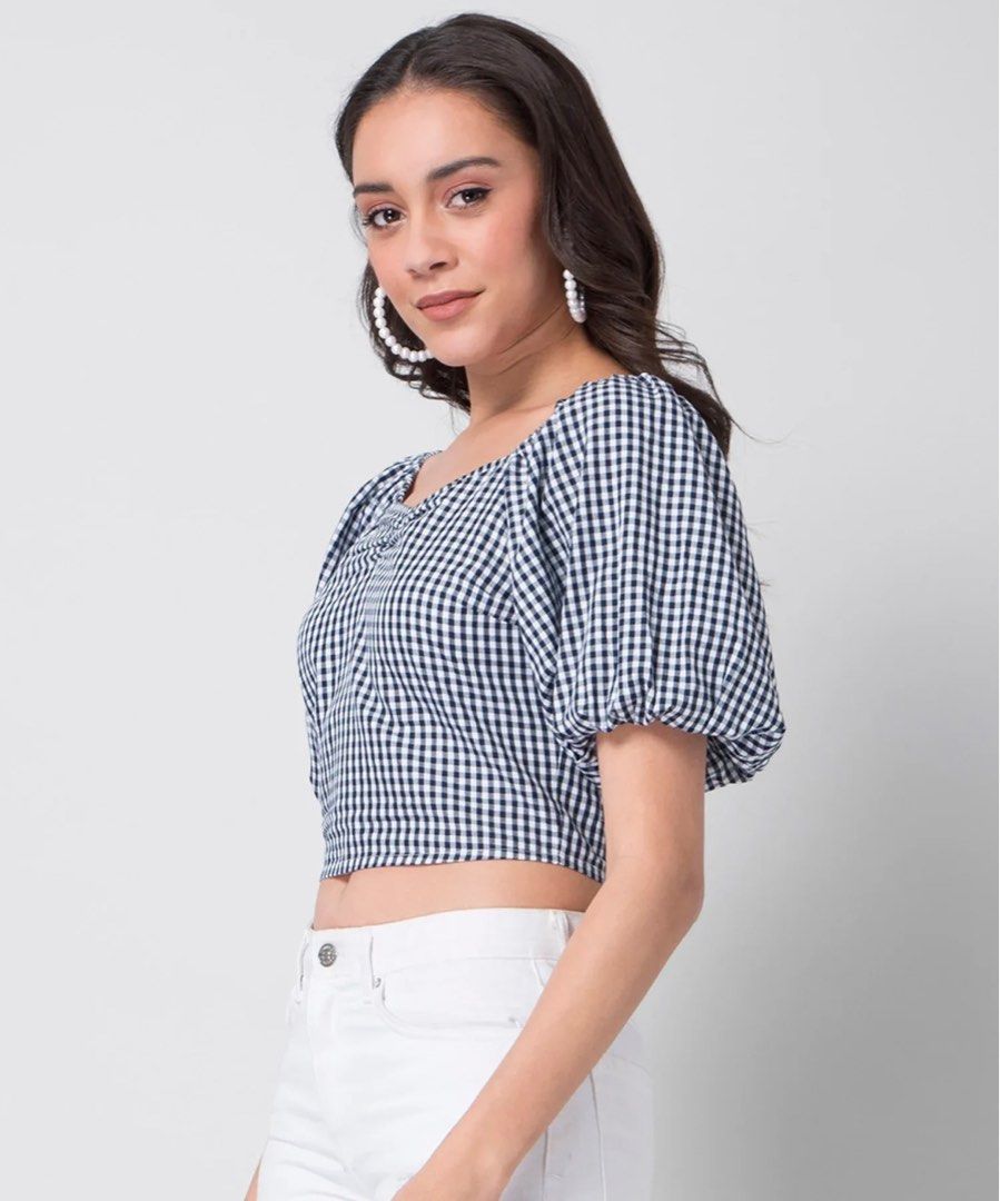 AMALIE PUFFED SLEEVES SMOCKED CROP TOP