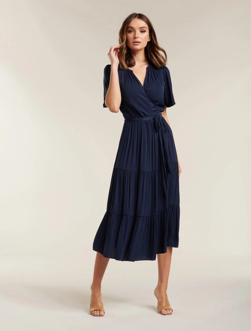 eye look for blue dress Josie Satin Tie Back Maxi Dress Navy