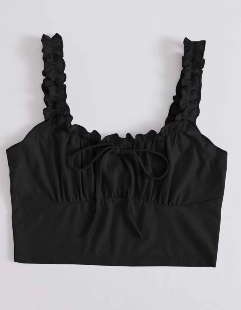 Off shoulder frill trim bow hotsell front shirred milkmaid to