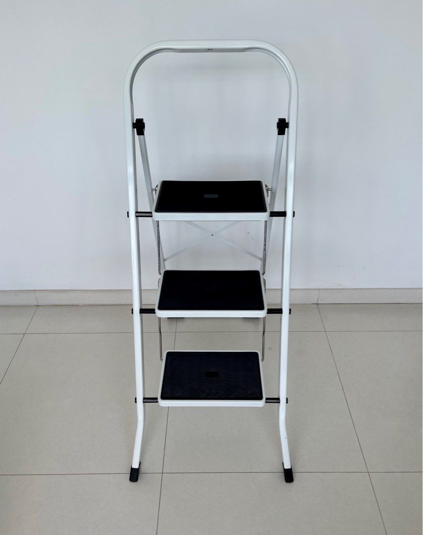 4 Step Foldable Steel Ladder -Wide Anti Skid Steps - (Gray & White) At - View #3