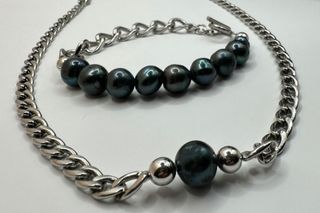 Half Black Peacock Pearl and Chain  (UNISEX)