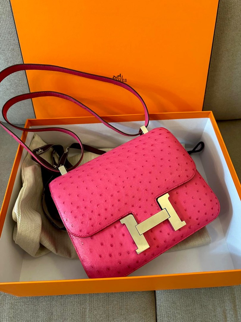 Hermes Mini Kelly I Bag E5 Rose Tyrien Ostrich GHW