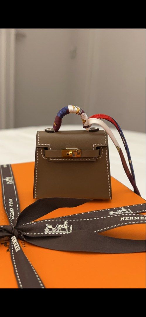 Etoupe Tadelakt Micro Mini Kelly Twilly Bag Charm Gold Hardware, 2022, Handbags & Accessories, 2022