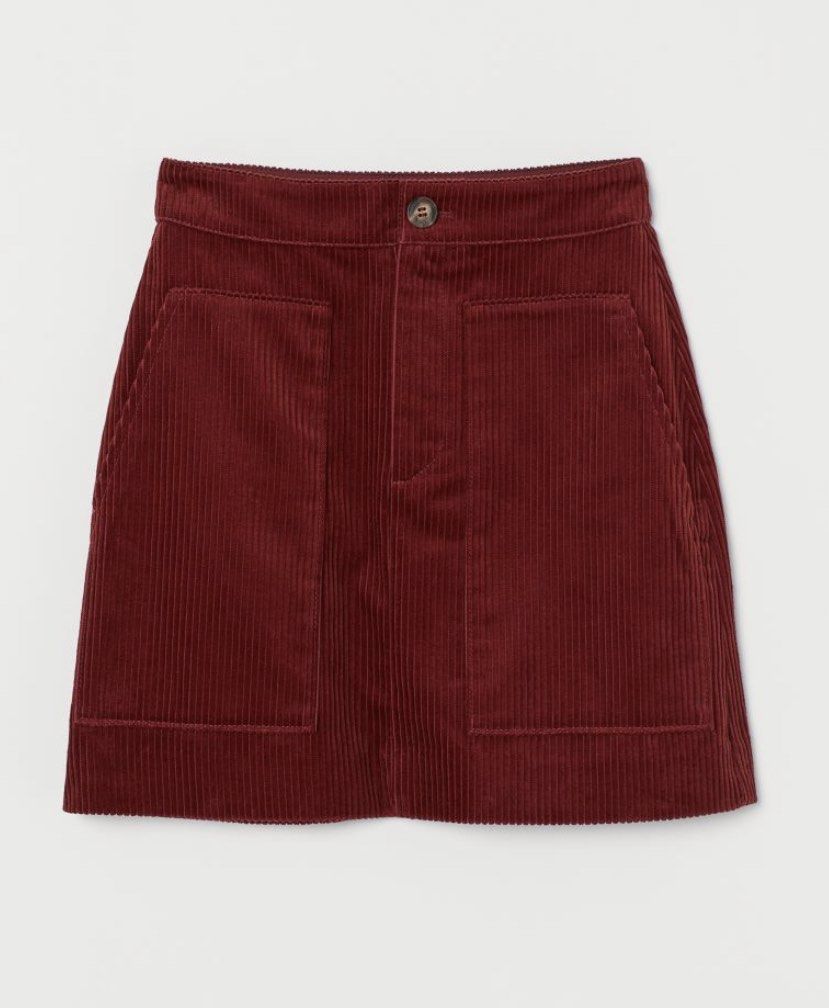 h&m corduroy red skirt, Women's Fashion, Bottoms, Skirts on Carousell