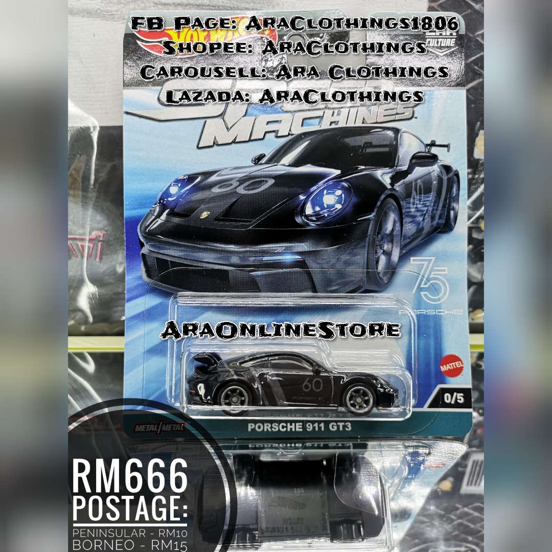  Hot Wheels Premium Car Culture 2023 Speed Machines - Porsche  911 GT3 (Black) - 0/5 Chase : Toys & Games