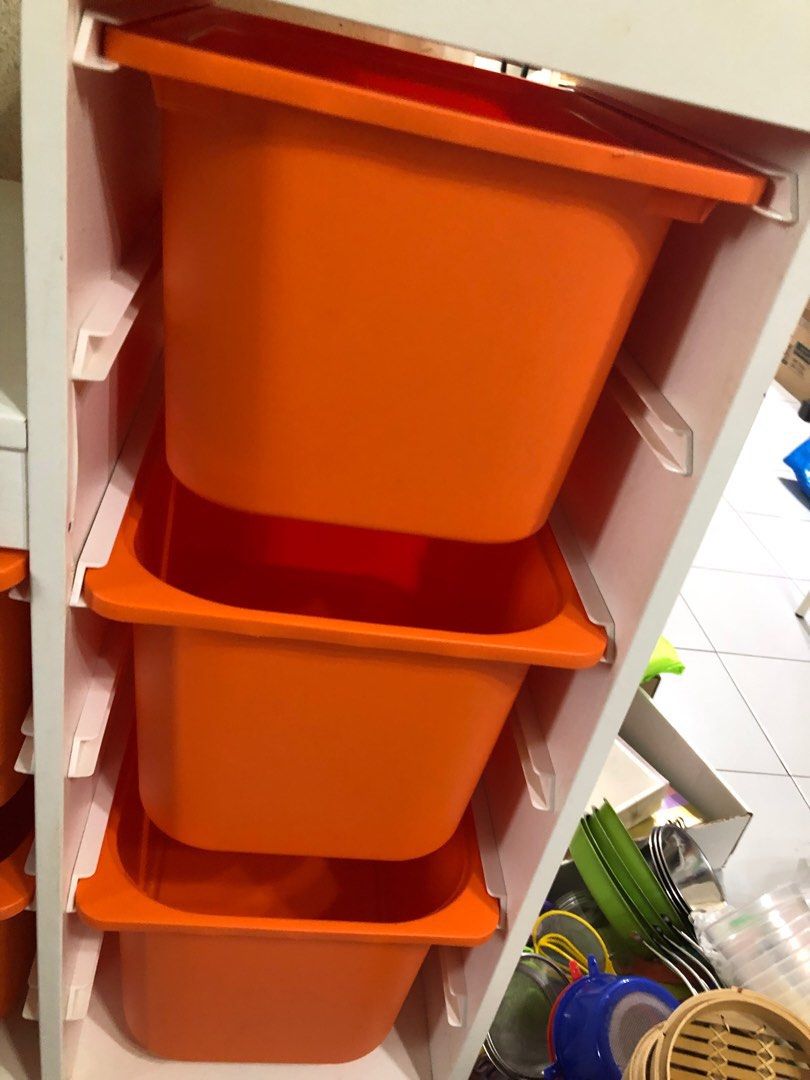 Ikea toy shelf with orange containers, Furniture & Home Living