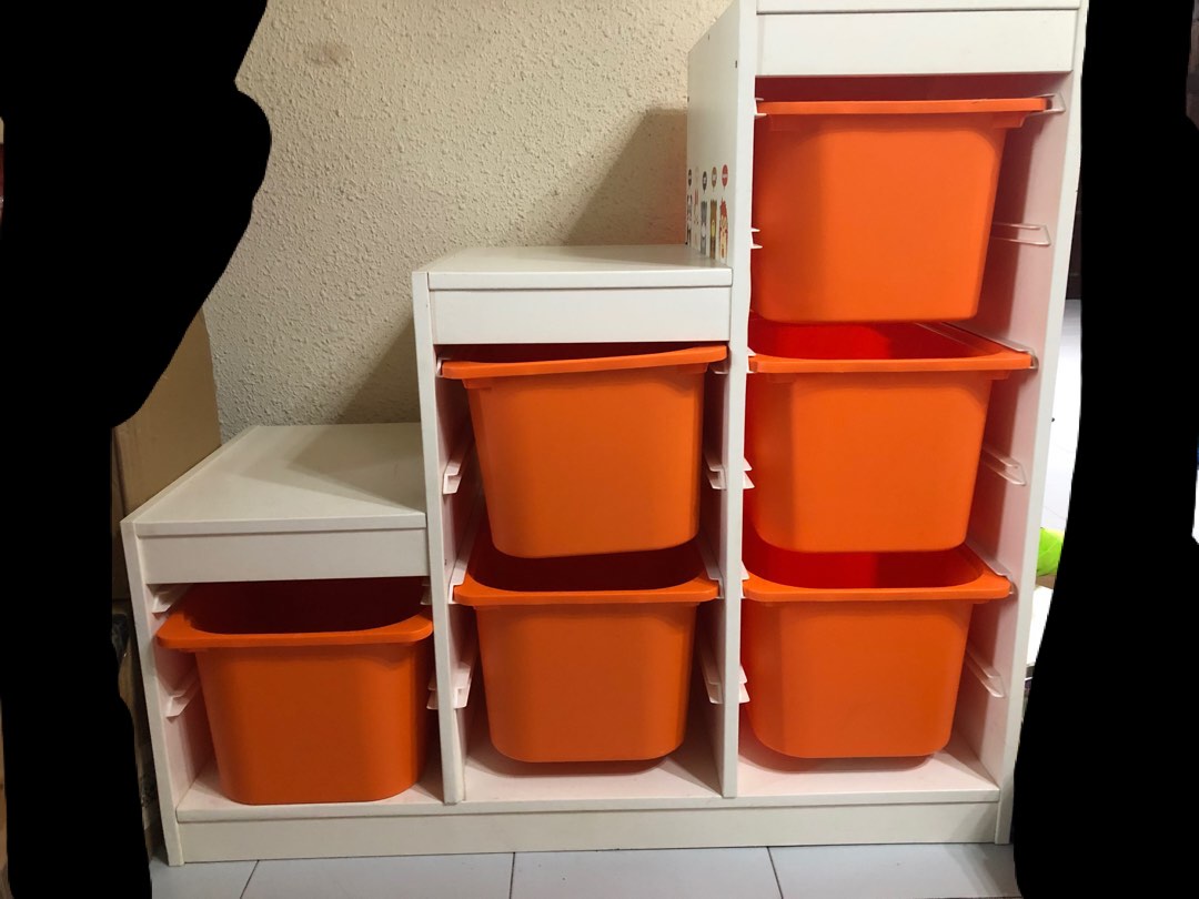 Ikea toy shelf with orange containers, Furniture & Home Living