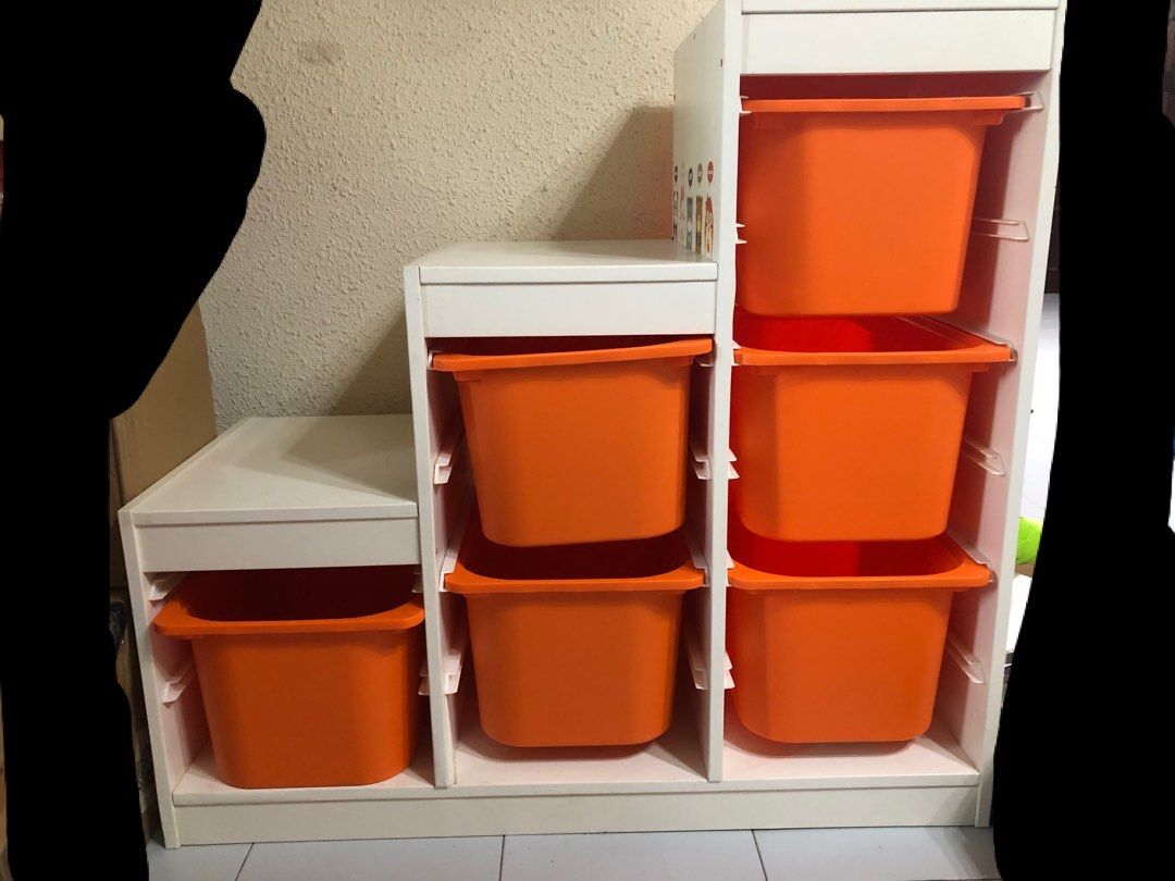 Ikea toy shelf with orange containers, Furniture & Home Living