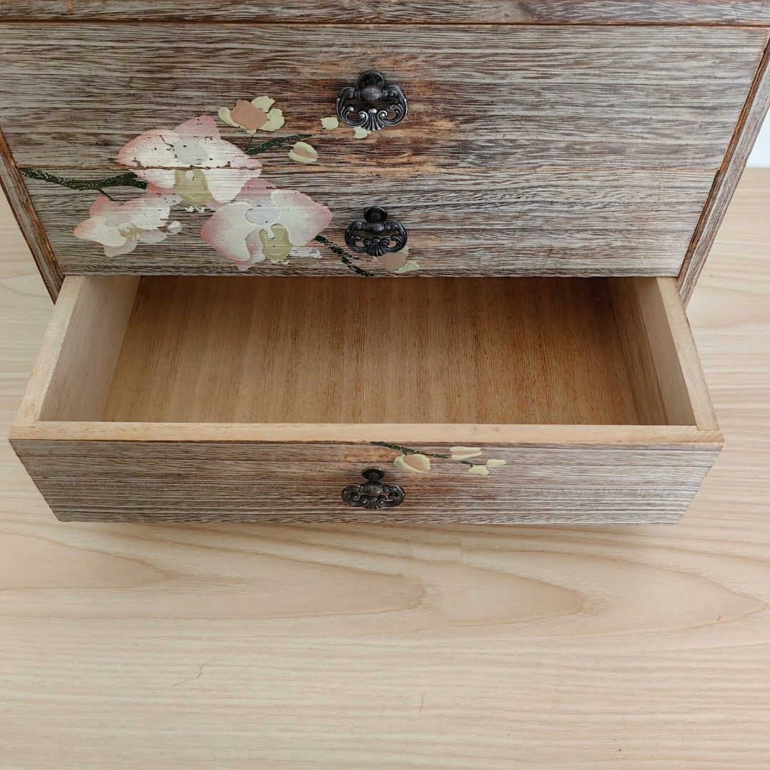 Japanese Wooden Sewing Box Chest Tansu 3 Drawers Paulownia Wood