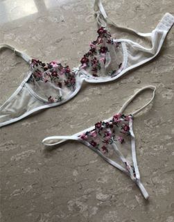 Lace sheer bra and thong set