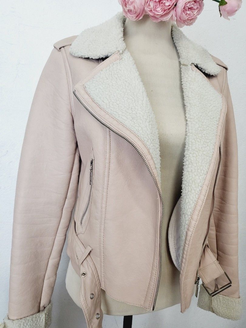 Lipsy London Pink Biker Jacket Shearling Leather Women s Fashion