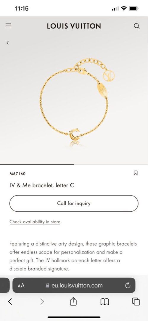Louis Vuitton, LV & Me Bracelet, Letter C, Luxury, Accessories on Carousell