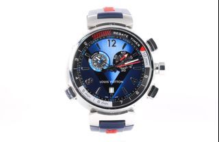 Authenticated used Louis Vuitton Louis Vuitton Tambour Regatta Navy Men's Quartz Battery Wristwatch Q102dz, Size: Case Diameter: 44mm / 1.73'', Wrist