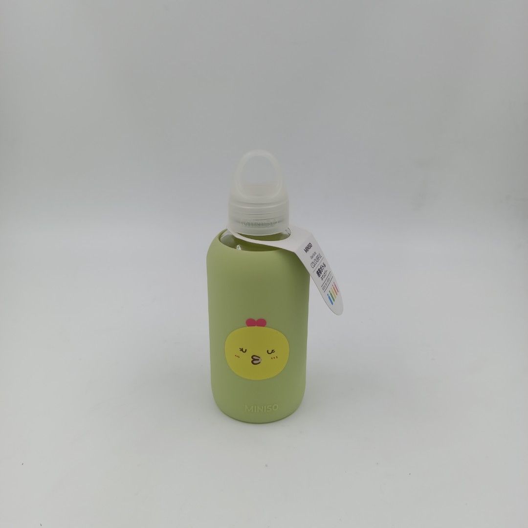 MINI Glass Bottle COLORFUL 500ml (Category: Other Food & Drinks) located in Quezon City. Submitted by eye_oneder (Listing ID 1226212131, Image 1). Description: MINISO Glass Bottle COLORFUL Product Name: MINISO Chicken Green Glass Bottle Capacity : 500ml Material : Silicone + Glass.