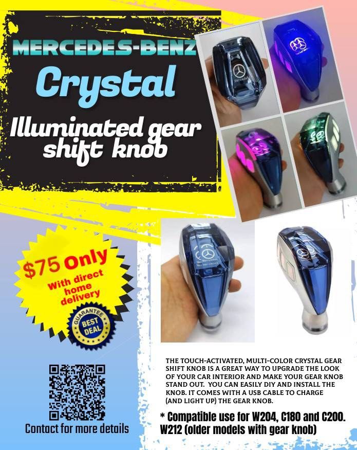 Multi colour crystal illuminated Gear Knob for Mercedes W204 W212, Car