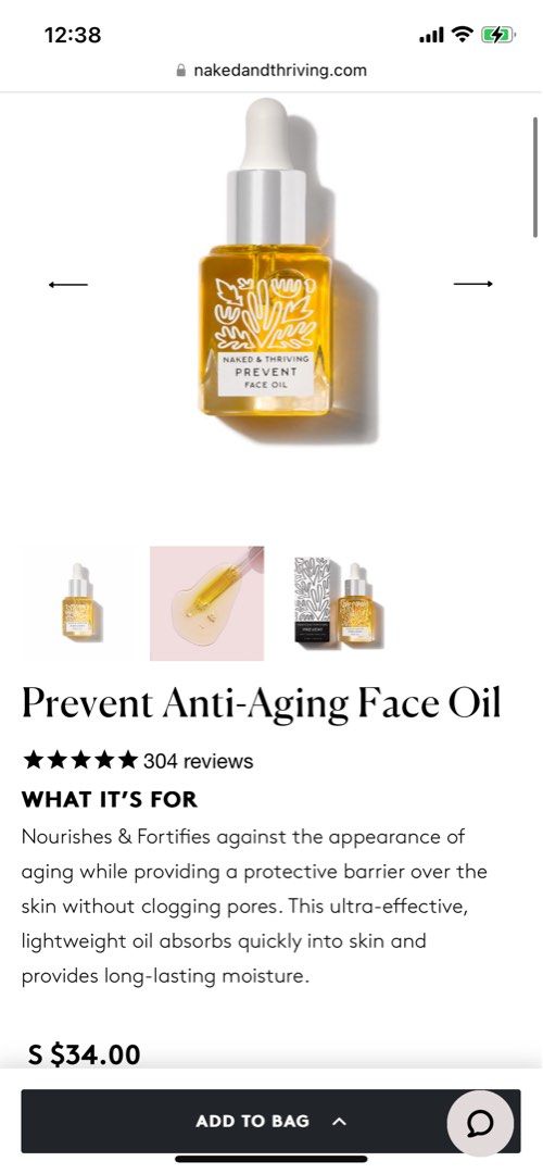 Naked & thriving prevent antiAging face oil 10ml, Beauty & Personal