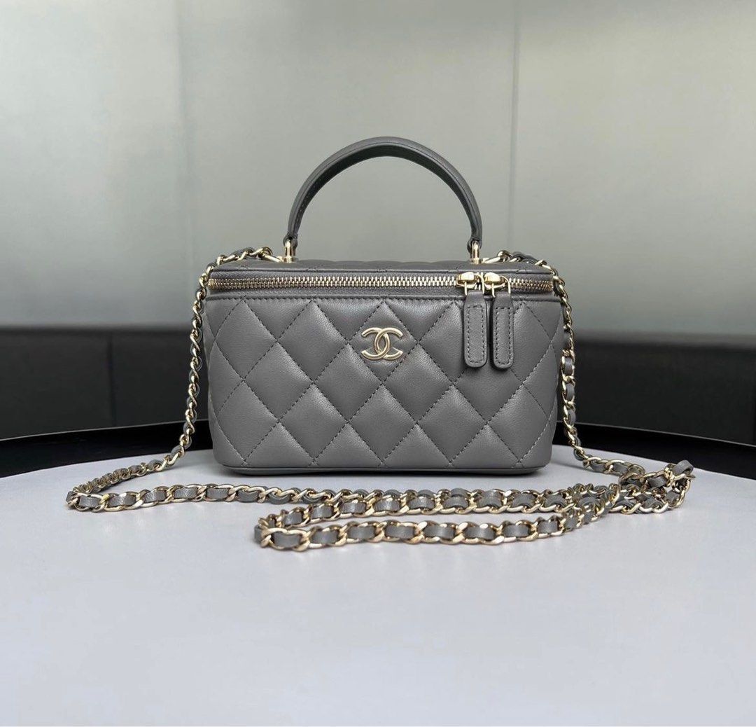 New Chanel Long Vanity Handle Lambskin 22A Grey/ Lghw, Luxury, Bags &  Wallets on Carousell