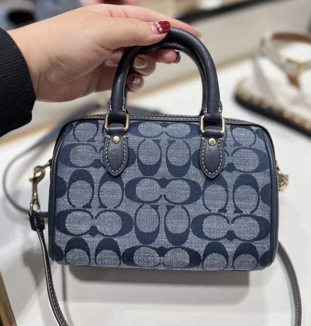 Coach CH370 Mini Rowan Crossbody Bag in Denim Signature Chambray and Smooth  Leather - Women's Bag with Detachable Strap