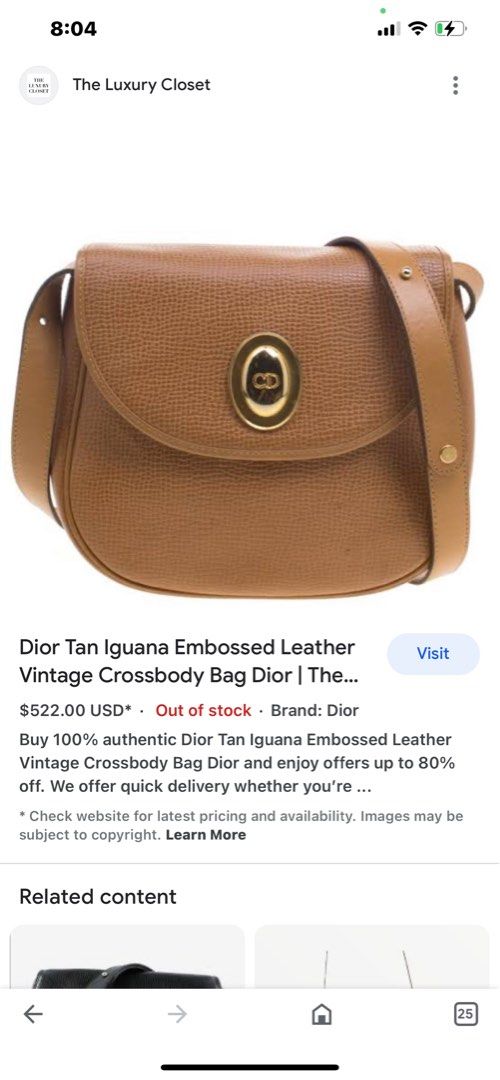 Dior Tan Iguana Embossed Leather Vintage Crossbody Bag