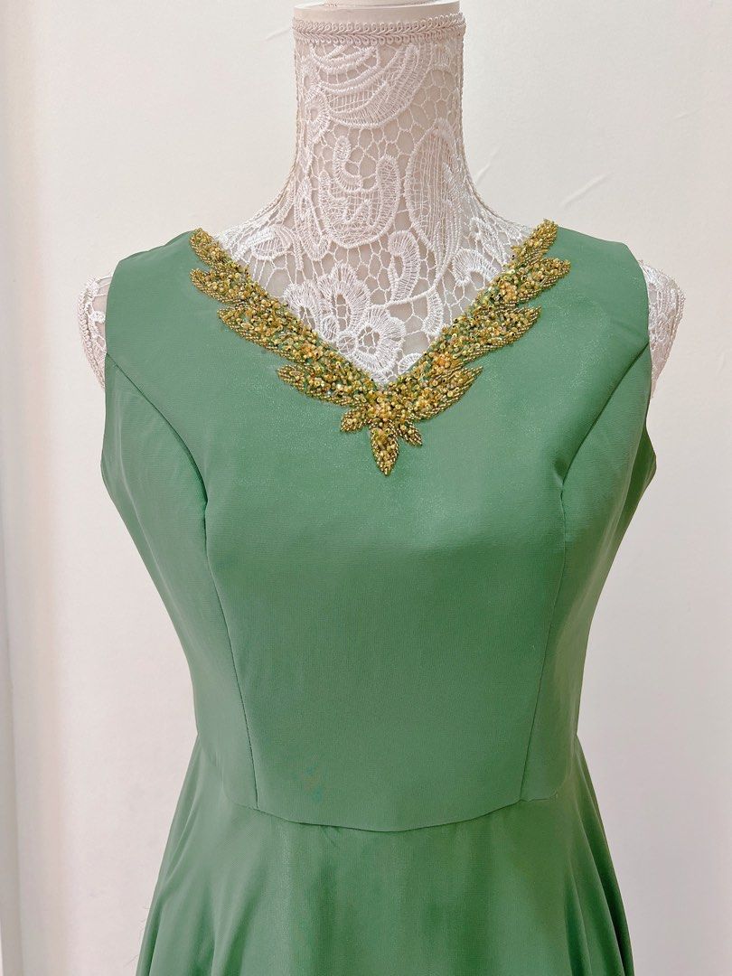 Sage Green HiLow Ninang Gown Dress on Carousell