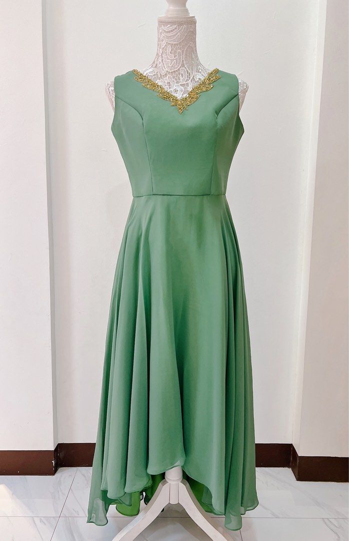 Sage Green Hi Low Ninang Gown Dress