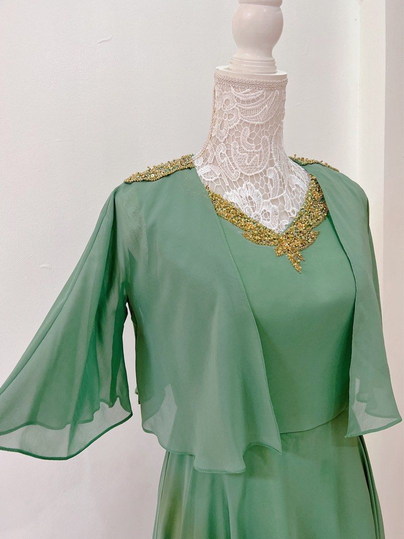 Sage Green HiLow Ninang Gown Dress on Carousell