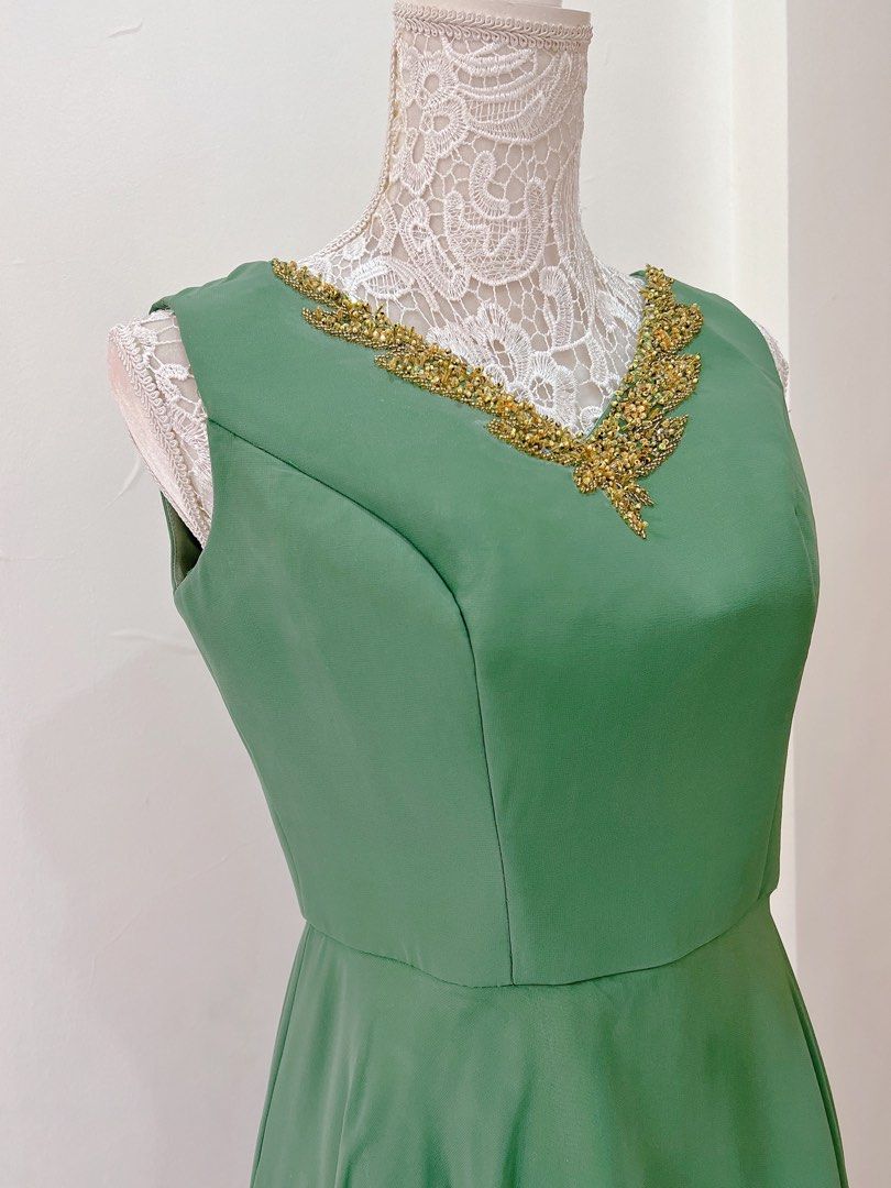 Sage Green HiLow Ninang Gown Dress on Carousell