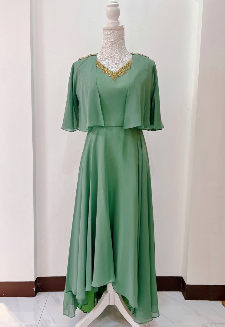 Sage Green Hi Low Ninang Gown Dress