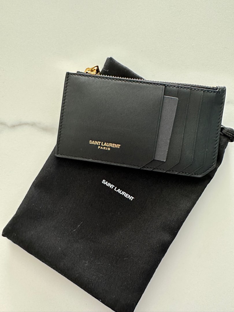 saint laurent paris fragments zipped card case in grain de poudre embossed  leather