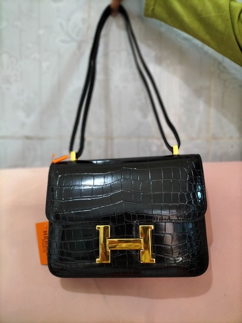 Asli import tas kulit Hermes Constance Croco, Fesyen Wanita, Tas & Dompet  di Carousell