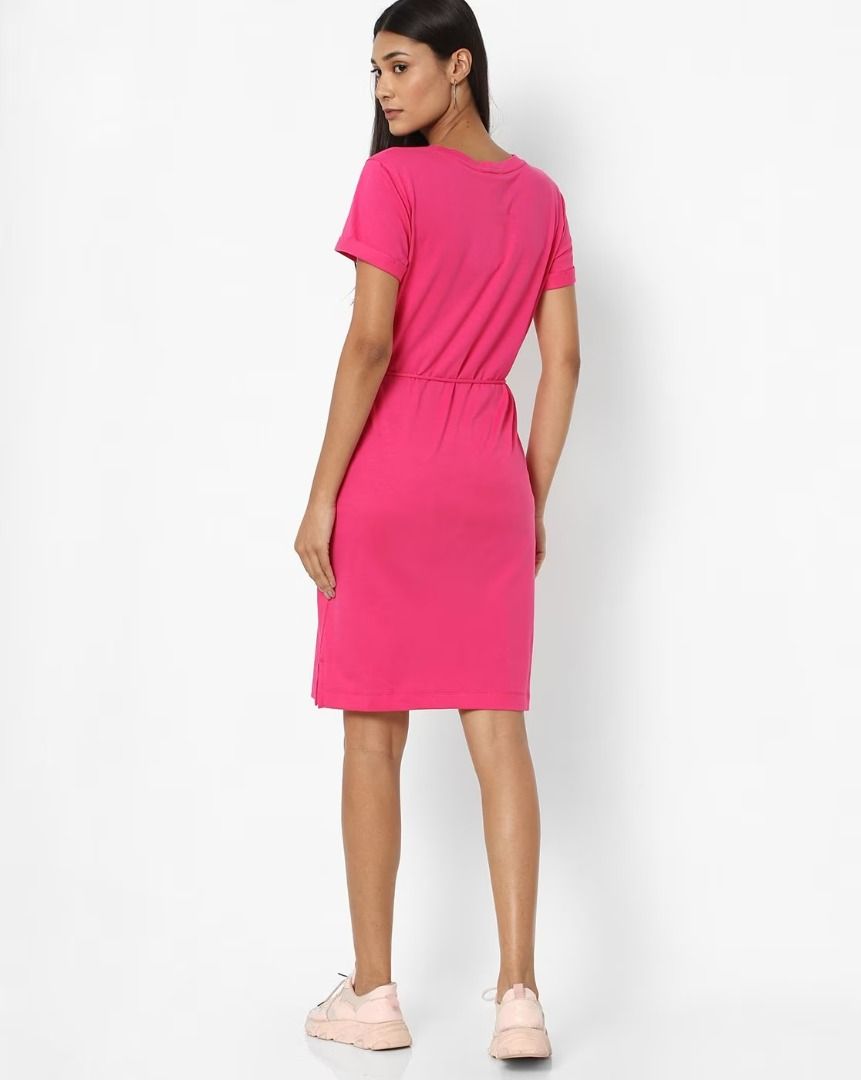 TOMMY HILFIGER Crew Neck T shirt Dress with Tie Up For Women s Baby Pink In Color From Canada