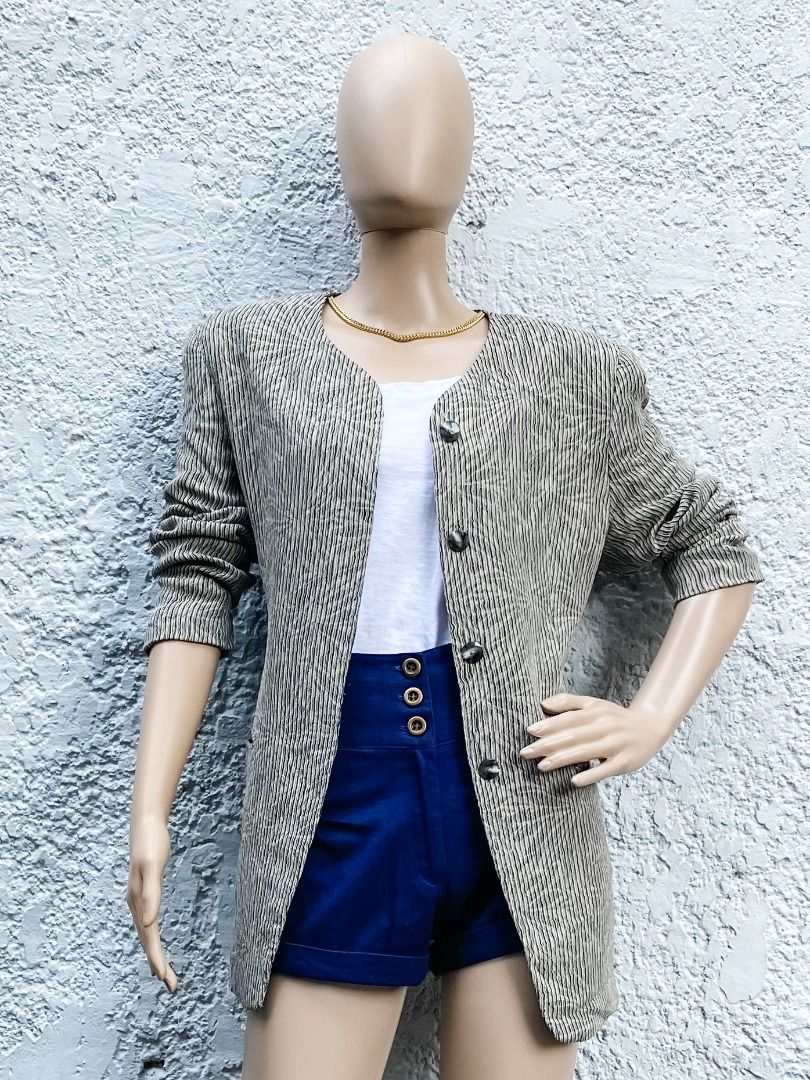 Unique Beige Floral Design Blazer (Category: Coats, Jackets and Outerwear) located in Quezon City. Submitted by mommake (Listing ID 1226232128, Image 1). Description: - So dainty with its subtle floral design - Good fit for sizes S-M - Fit on mannequin is as is, no pins or clips at the back - Shipping c/of buyer, item can be shipped from QC, Ortigas, or Makati, can also ship via Flash Express, no Shopee checkout Mannequin’s dimensions: Bust: 30 i