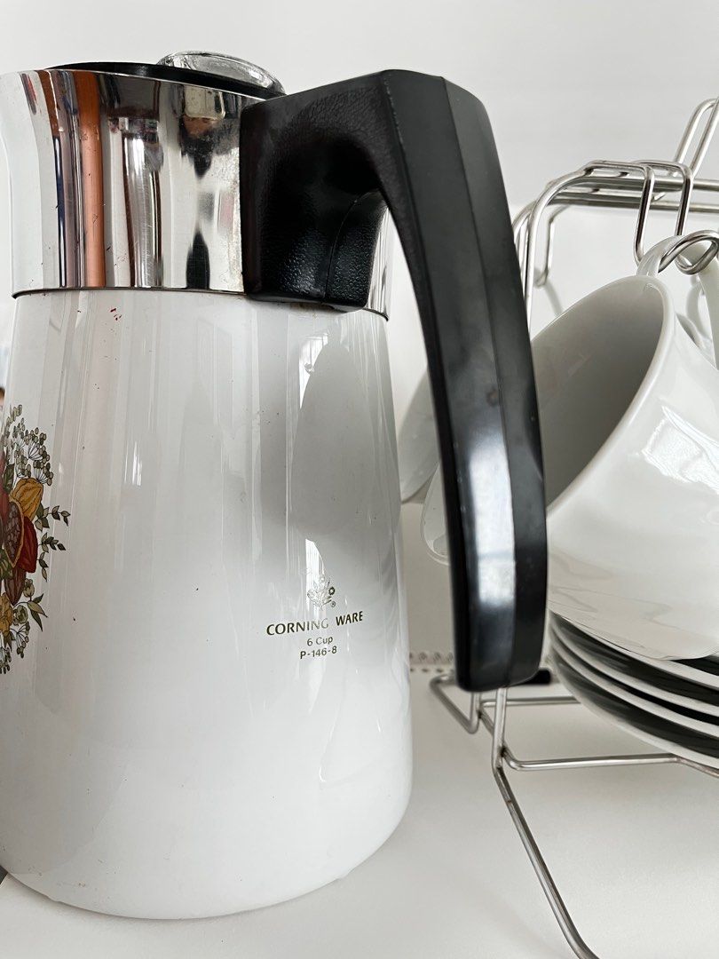 Vintage Corning ware teapot and 6 teacups, Furniture & Home Living