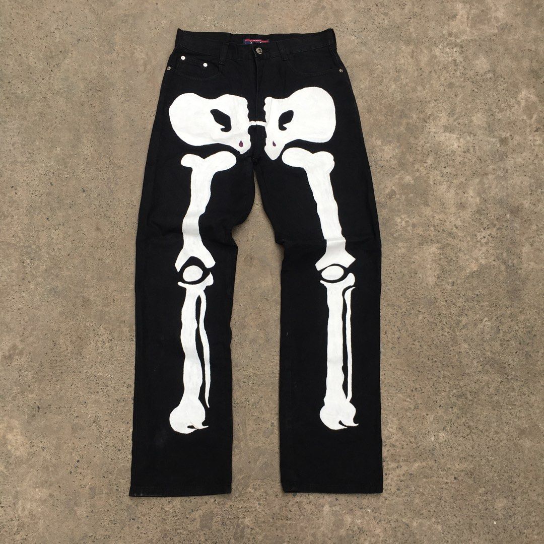 Y2K skeleton pants custome, Men's Fashion, Bottoms, Jeans on Carousell