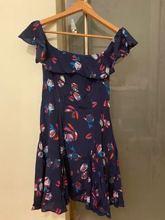 Aijek floral navy off-shoulder dress