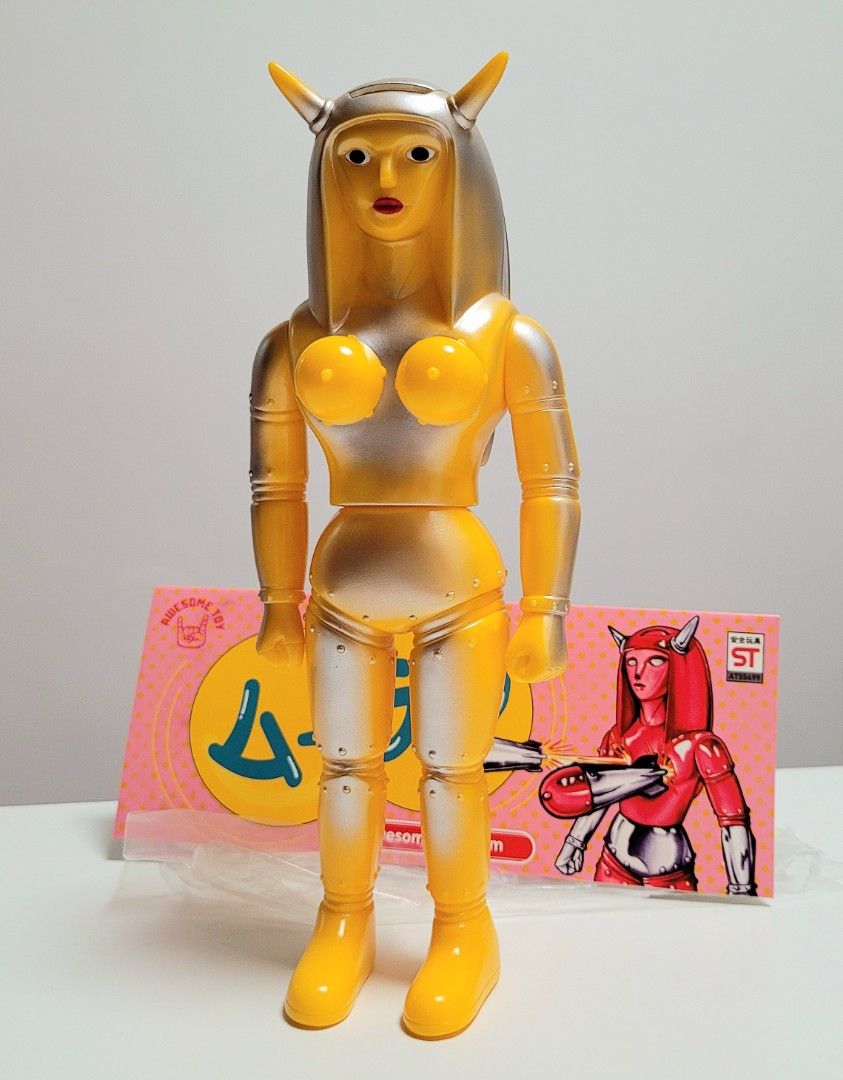 最終価格 AWESOME TOY ムーラン ソフビ ポピーカラー 未開封品 Awesome Toy Mulan 木蘭火箭人金達色,Sofubi 搪膠公仔,約10寸