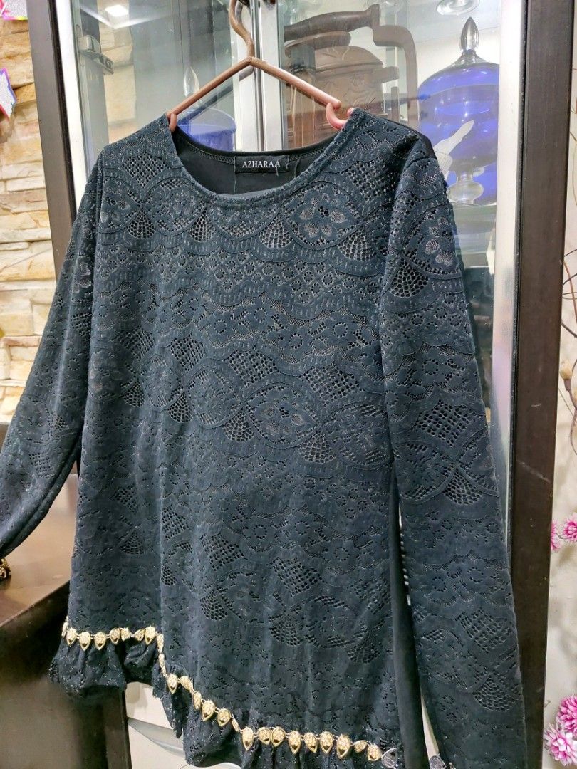 baju raya hitam, Women's Fashion, Muslimah Fashion, Baju Kurung & sets