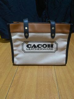 CACOH棕色皮革拼接帆布包（非Coach)