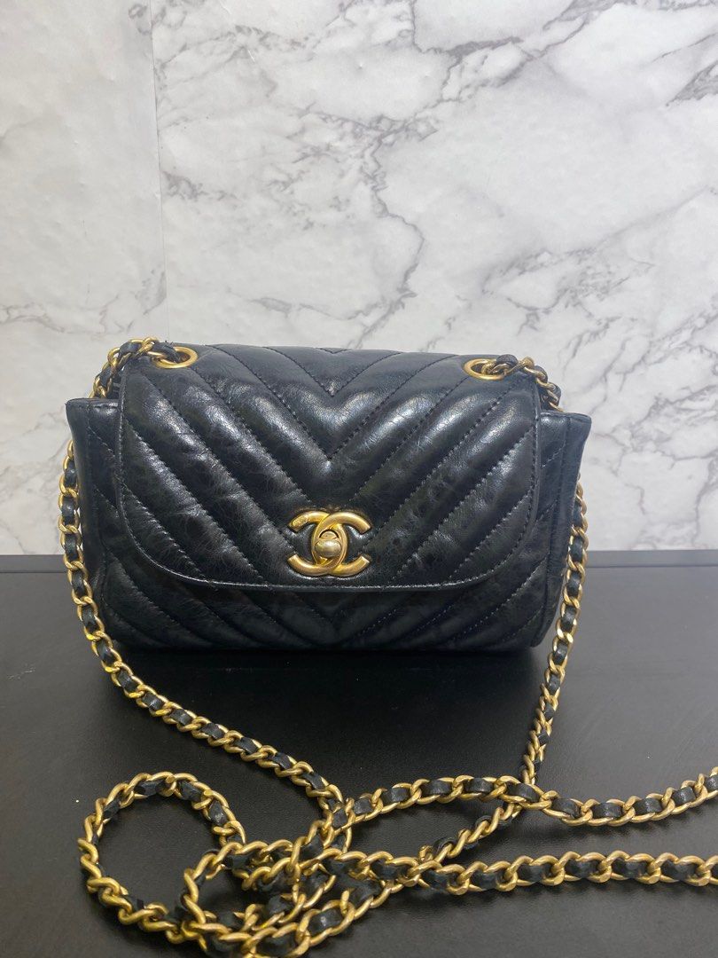 Chanel Chevron Flap Bag Series 26. Black Aged Lambskin with GHW, Luxury,  Bags & Wallets on Carousell