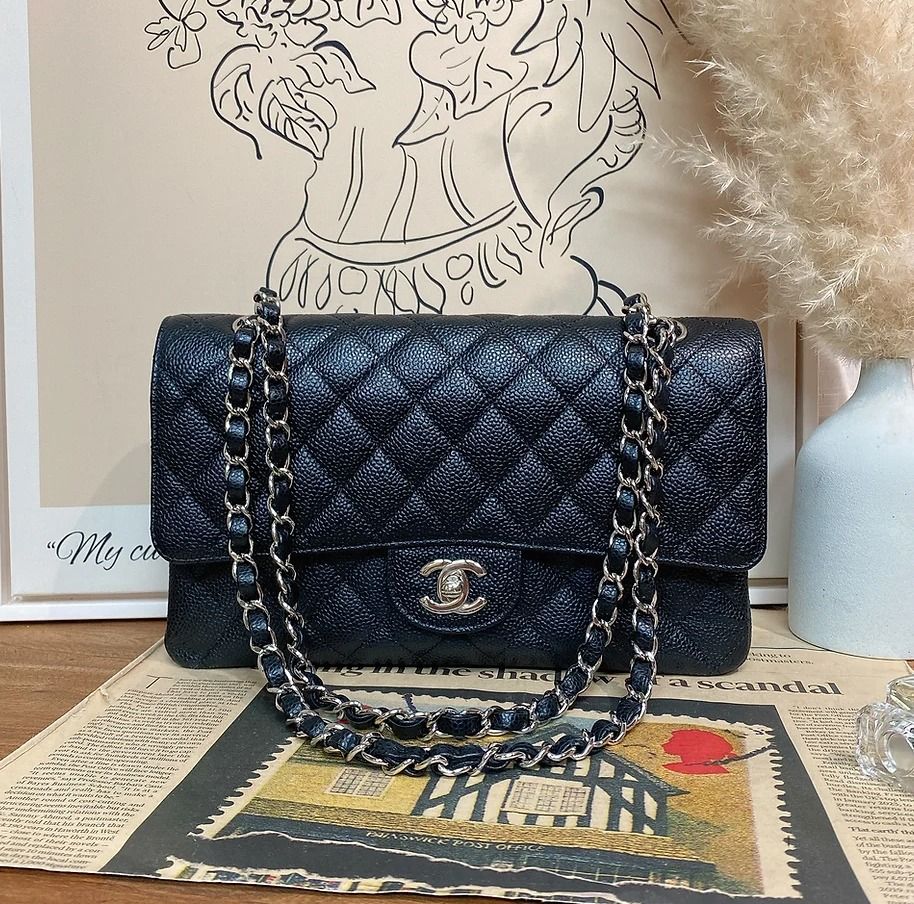Chanel medium caviar classic flap in black and silver hardware, Luxury, Bags  & Wallets on Carousell