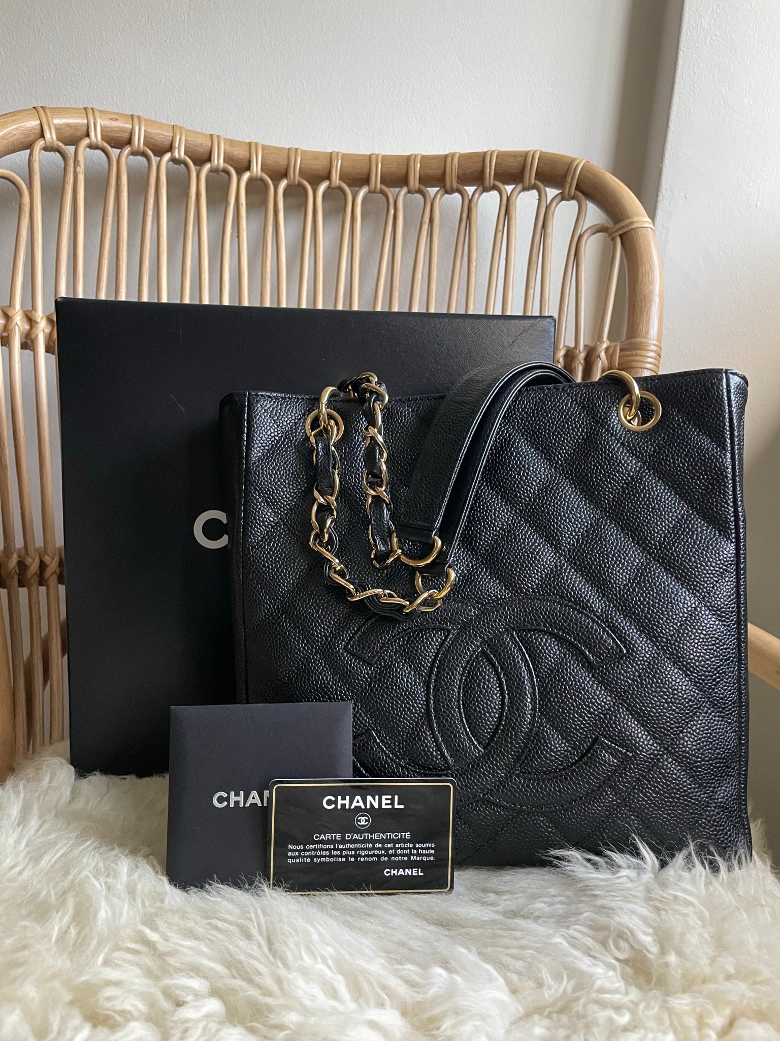 Chanel PST Black Caviar Tote Gold Hardware, Luxury, Bags & Wallets on  Carousell