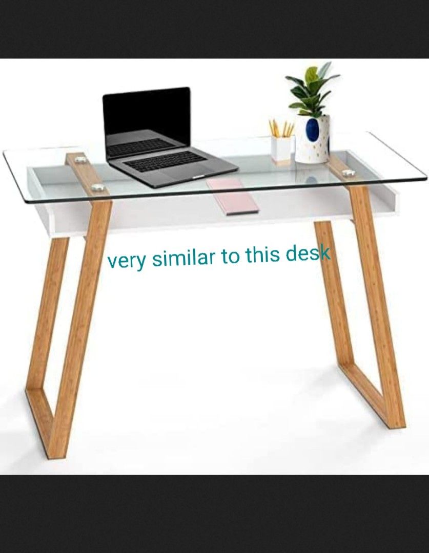 Contemporary Computer Desk Glass and Wood Office Desk on Carousell