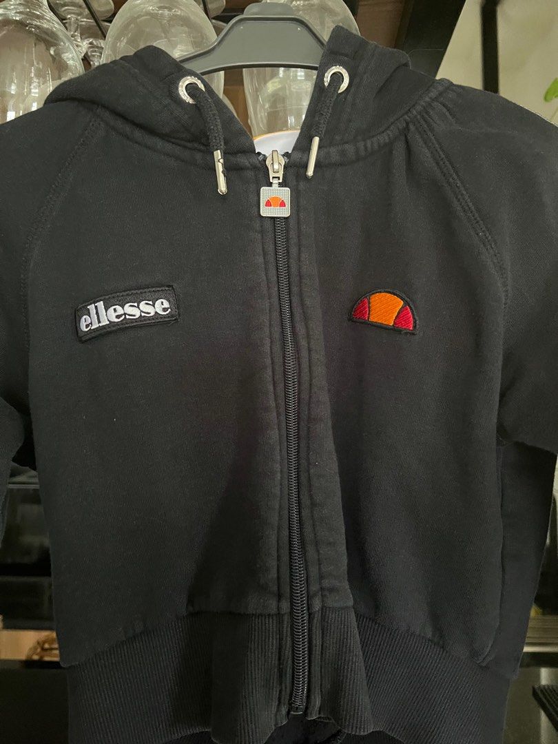 Ellesse tape sale crop hoodie grey