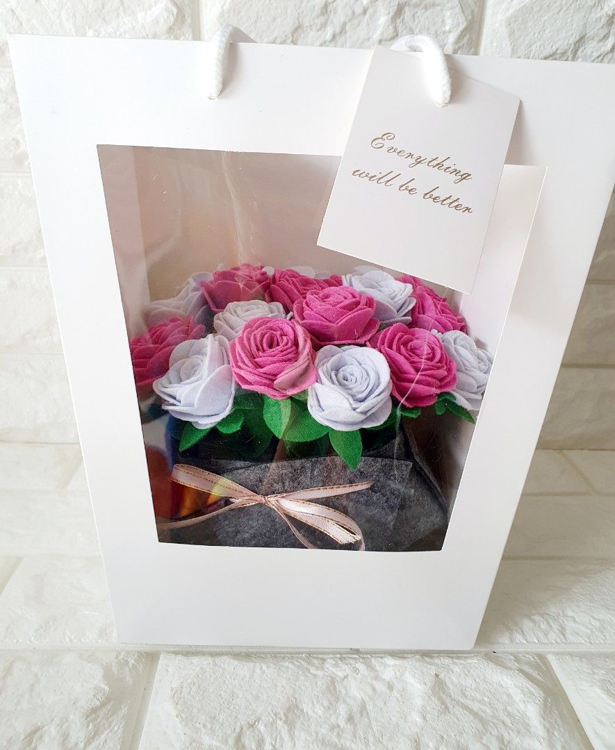 Felt Purple Rose Flowers Bouquet Pot Roses Flower Valentine Gift Photoshoot Hari Raya Mother