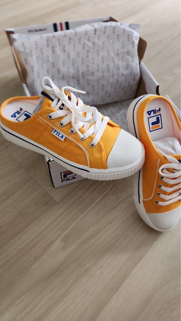 White and yellow filas sale