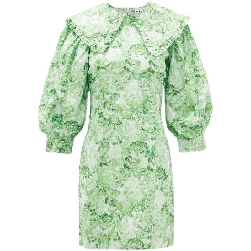 Ganni printed cotton poplin kjole on sale