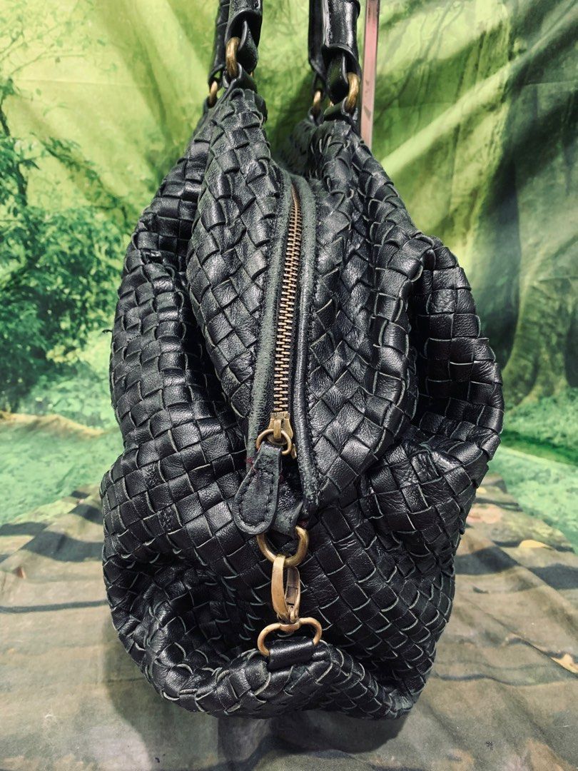 Black leather woven 2025 bag