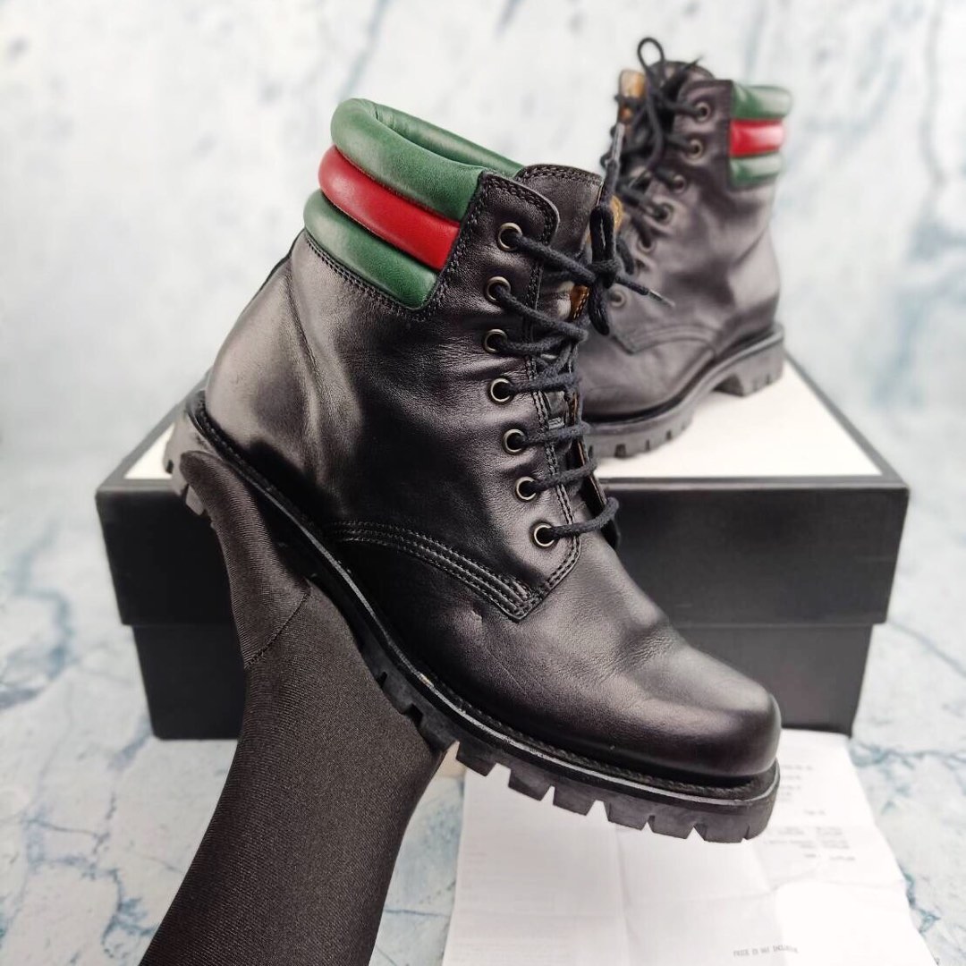 Gucci Leather Logo Boots Fesyen Pria Sepatu Sepatu Boot di Carousell